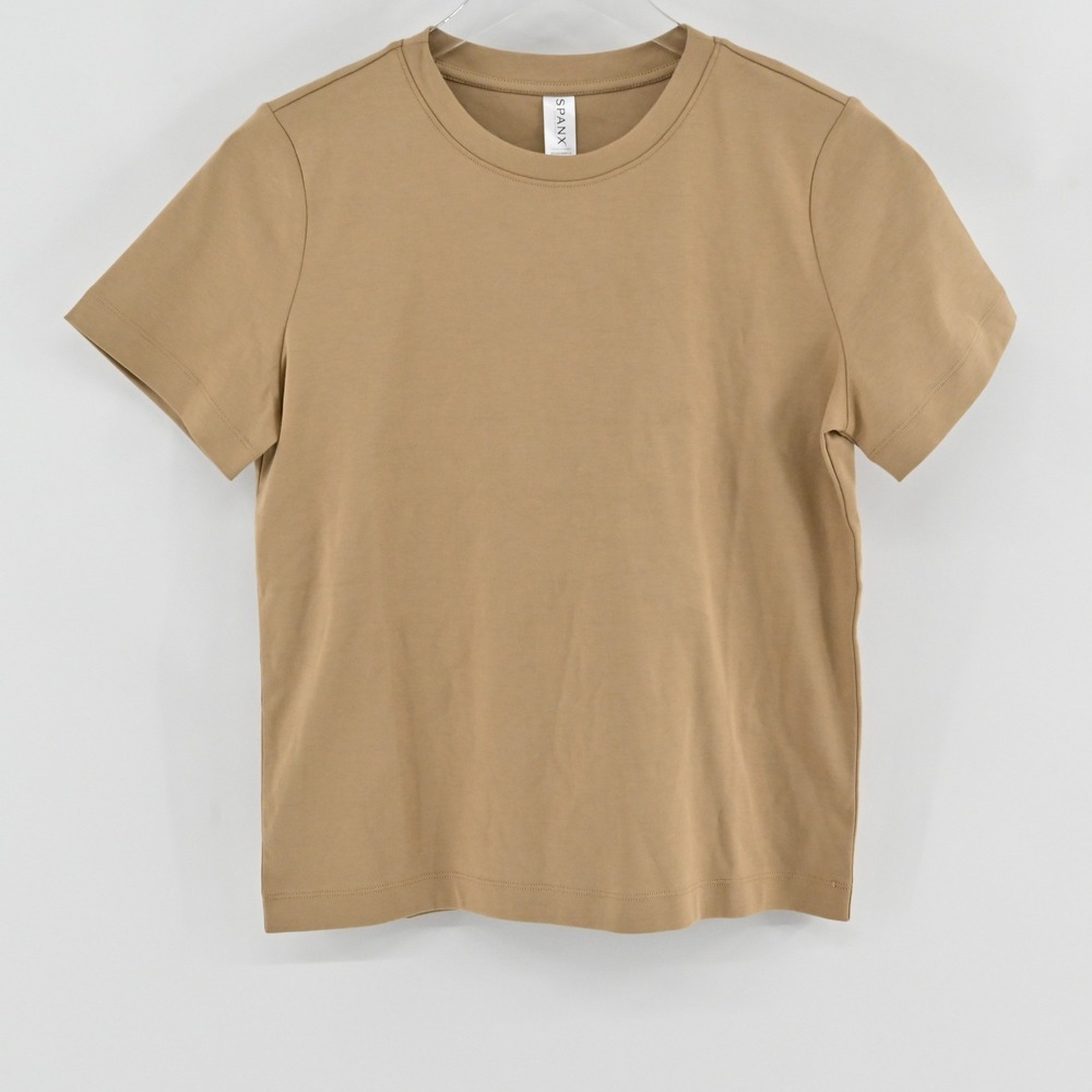 Spanx Better Base Short Sleeve Tee Womens Size M Barley Tan Crew Neck 21300R